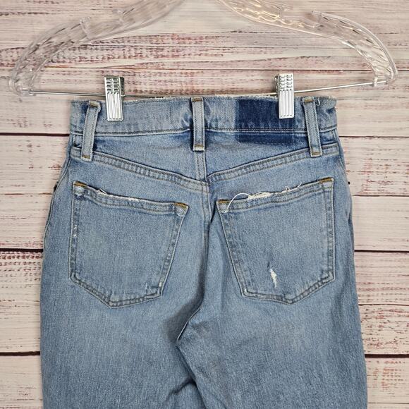 Abercrombie & Fitch 90's Straight High Rise Jeans Sz 24 Busted Knee Grunge Denim - Picture 6 of 15